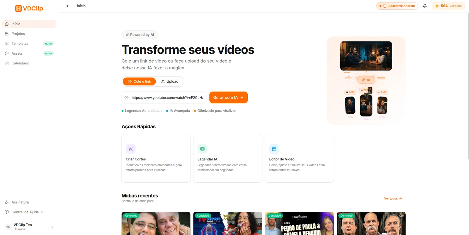 Tela para enviar um vídeo ao VDClip
